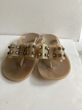 Kate Spade Jelly Bow Sandals Nude Rhinestone Studded Flip Flops Size 6